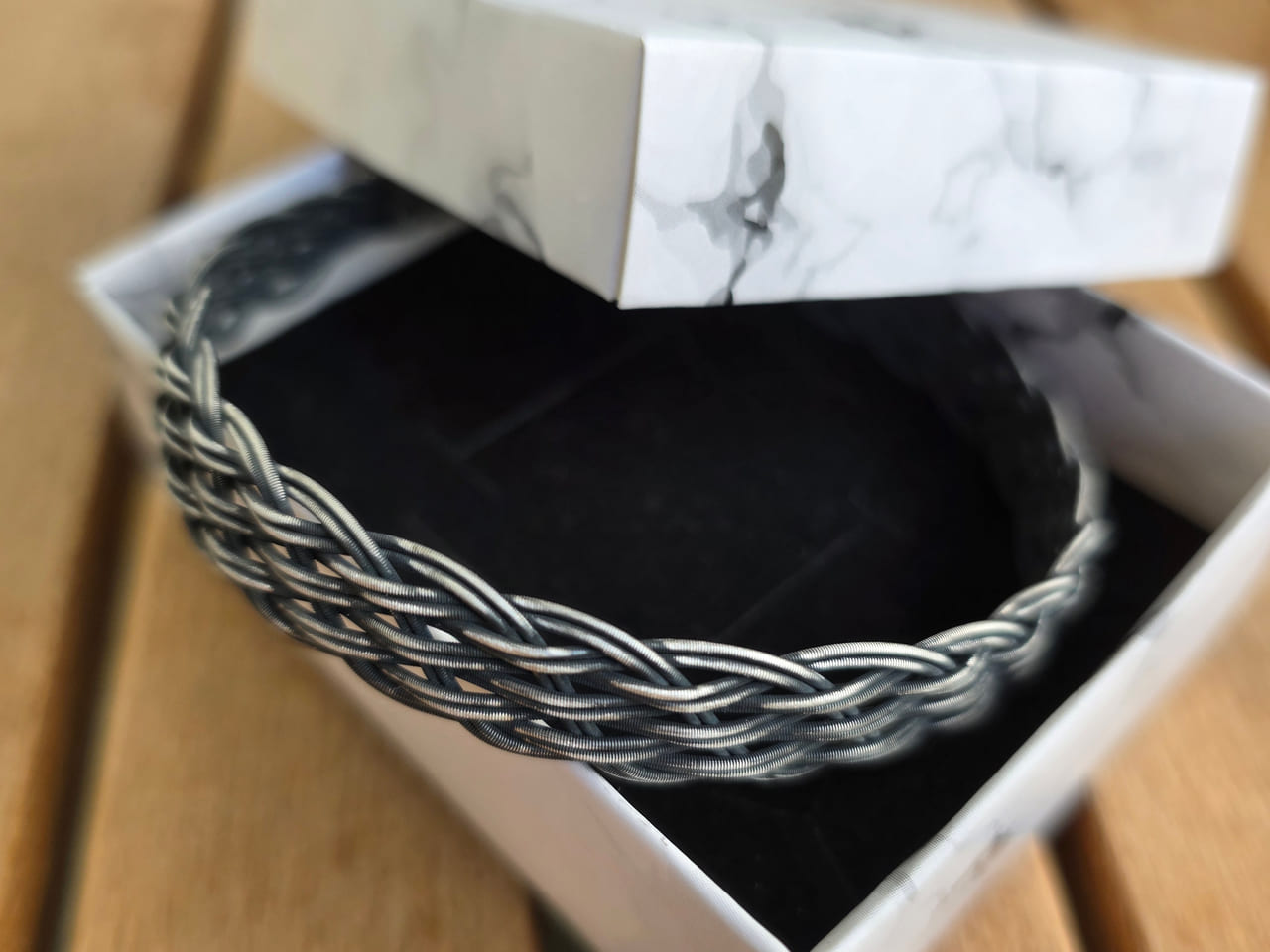 Photograph of the blackened silver knit bracelet